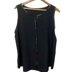 B9- Black flowy tank top lightweight leather like trim extra large - XL